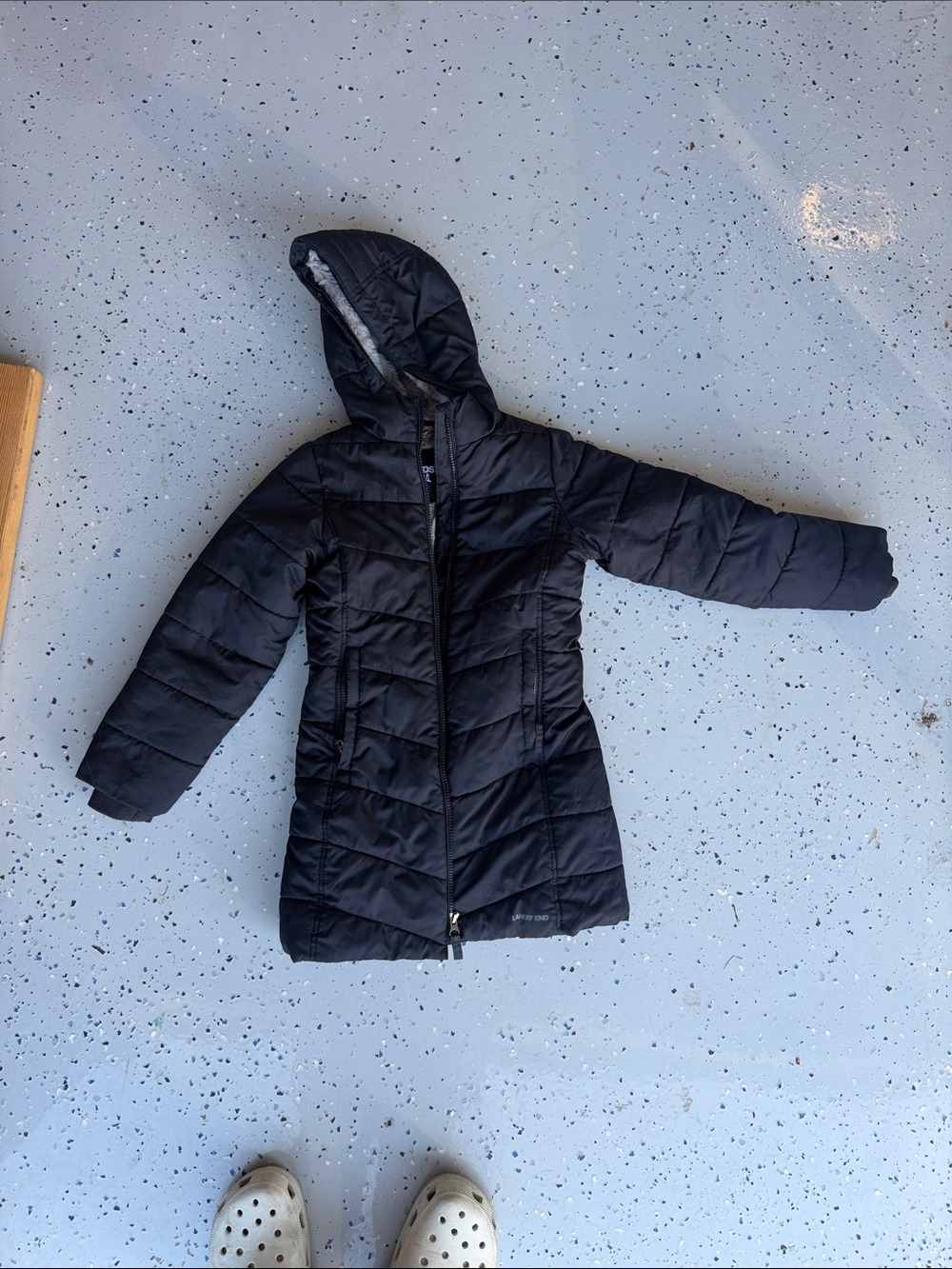 Lands' End Girls' Black Quilted Hooded Puffer Coat
